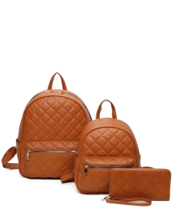 3in1 Quilted Classic Backpack Set LF402T3 BROWN